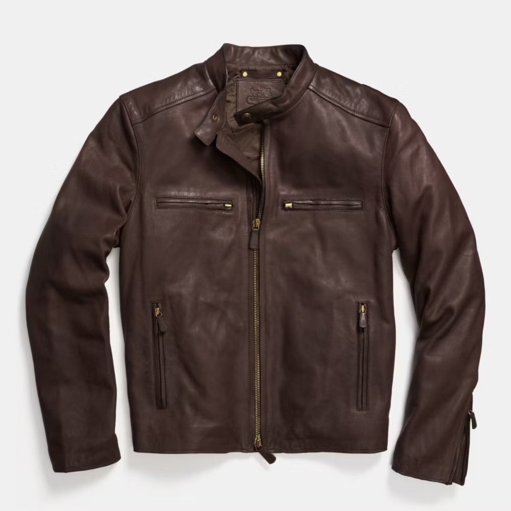 Coach Bleecker Cafe Racer Leather Moto Biker Jacket Mahogany Antique Brass XXL